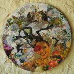 "Family Tree" technique mixte collage/Peinture sur chassis Diam 70cm